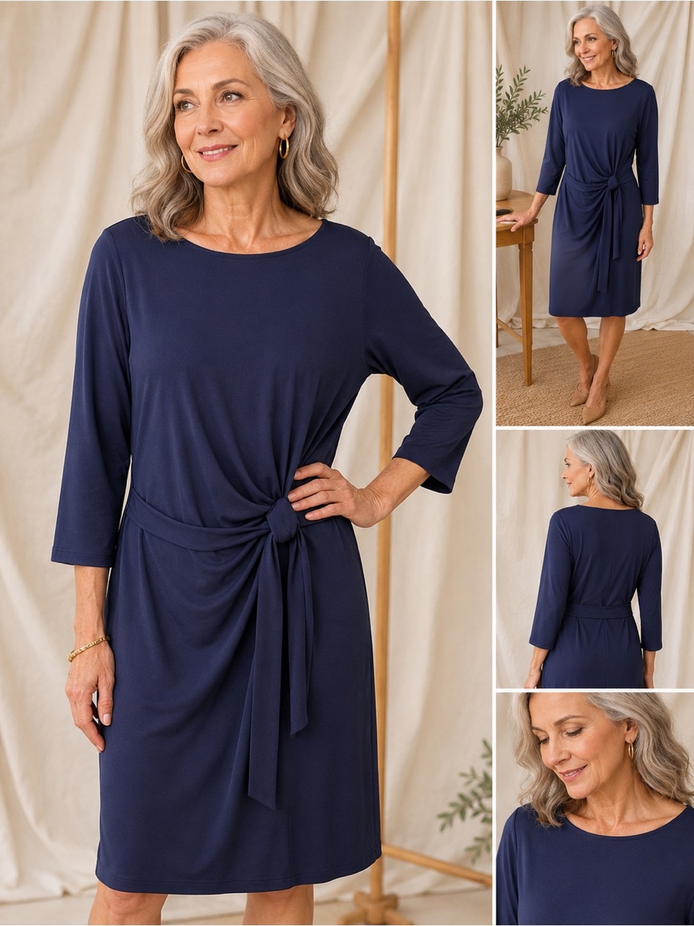 Ann Taylor Navy Knot-Detail Midi Dress
